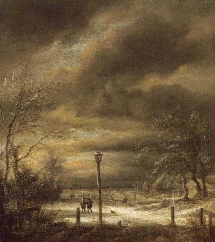 Jacob van Ruisdael Winter Landscape with a Lamp-post and and a Distant view of Haarlem